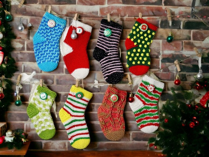 Socken Adventskalender - Häkelanleitung mit 8 Sockenmustern