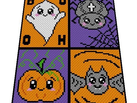 Häkelmuster * HAPPY HALLOWEEN * Grafik für C2C Decke od Kissen