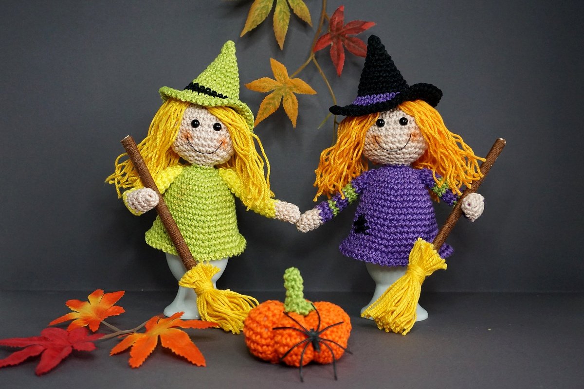 Häkelanleitung Eierwärmer Hexen mit Besen und Kürbis - PDF Datei