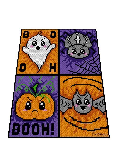 Häkelmuster * SPOOKY HALLOWEEN * Grafik für C2C Decke od Kissen