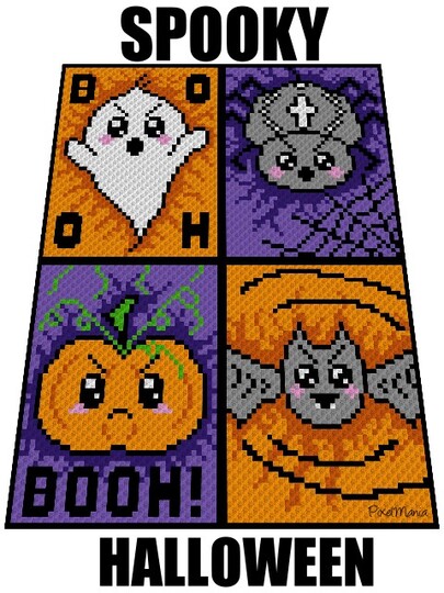Häkelmuster * SPOOKY HALLOWEEN * Grafik für C2C Decke od Kissen
