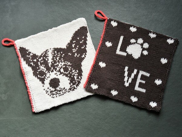 Double Knitting Pattern Potholders "Chihuahua Love"