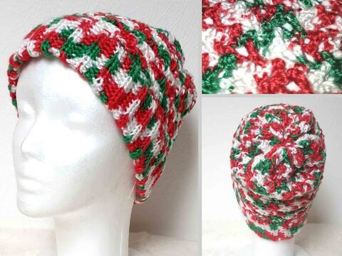 Mütze / Beanie „Hohoho“ fix gehäkelt mit Weihnachtsgarn alle Größen möglich