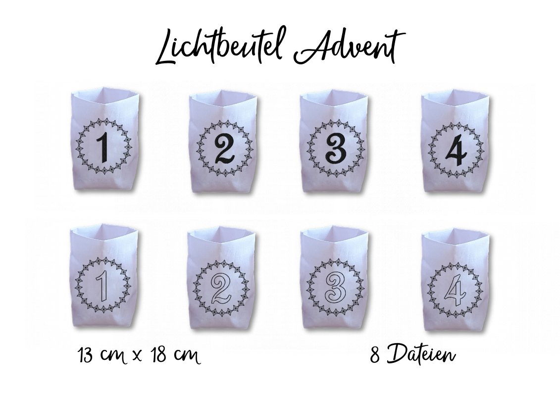 Stickdatei Lichtbeutel Advent ITH 13 cm x 18 cm