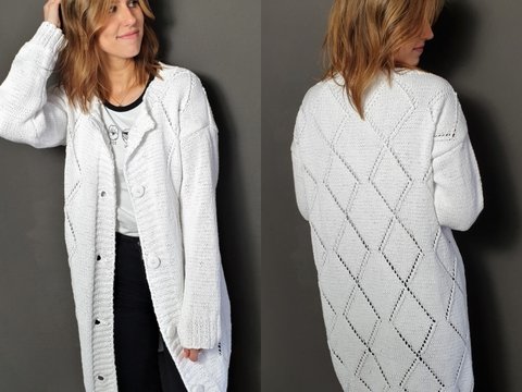 189 Strickanleitung Long Cardigan Strickjacke Karo