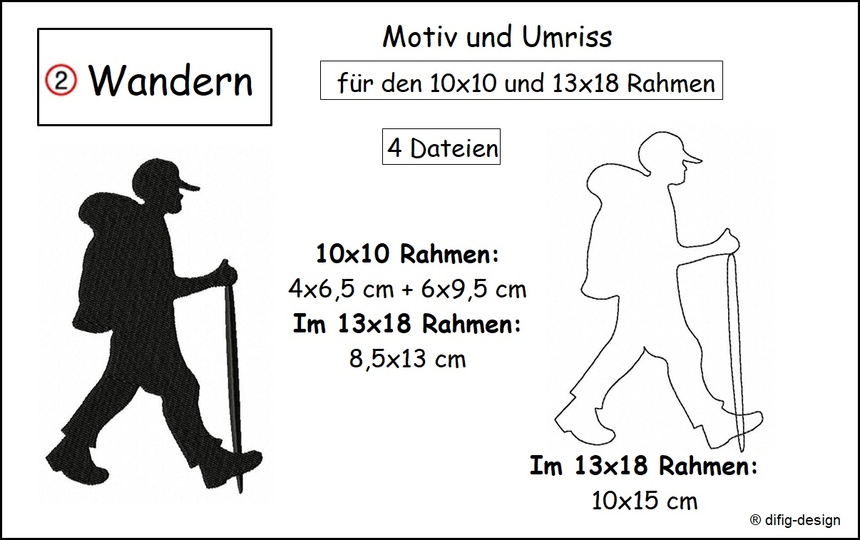 Stickdateien Wandern für den 10x10 und 13x18 Rahmen