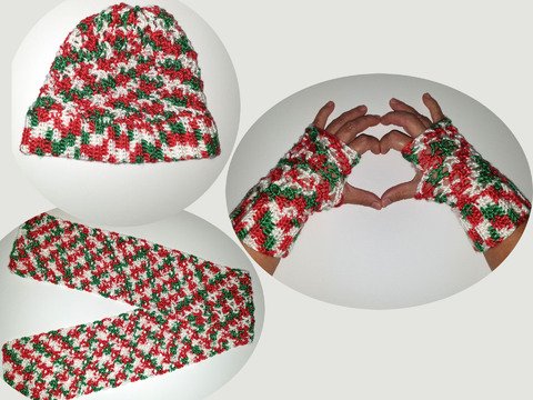 Handstulpen Mütze Schal 3 einfache Häkelanleitungen mit Weihnachtsgarn