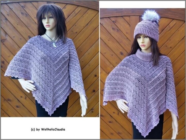 Häkelanleitung Set Poncho "Kendra" + passender Mütze