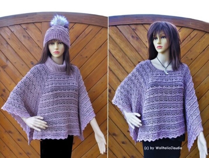 Häkelanleitung Set Poncho "Kendra" + passender Mütze