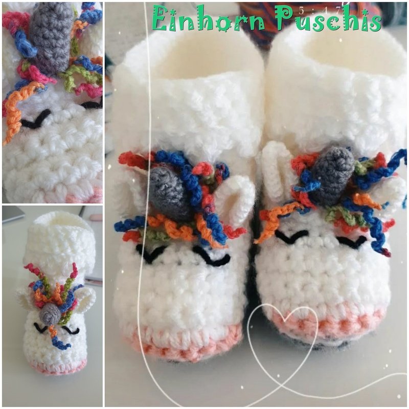 Anleitung Häkelschuhe Einhorn Puschis Größen 17-35