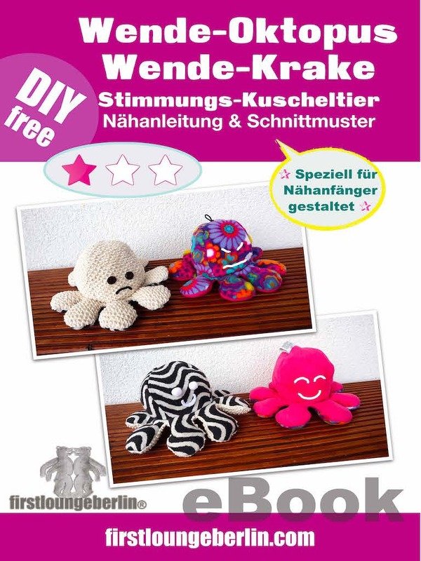 Krake Oktopus zum Wenden Stimmungs Kuscheltier Stofftier Polyp Tintenfisch