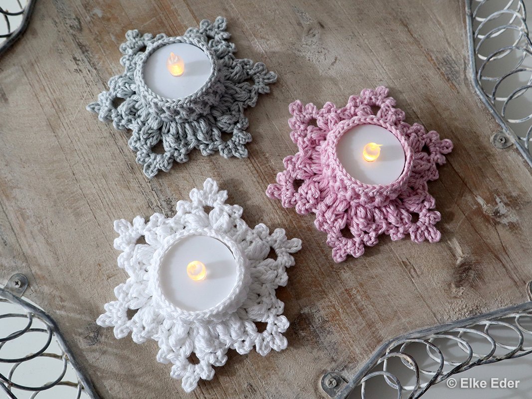 LED tea light holders "Let it Snow" - crochet tutorial