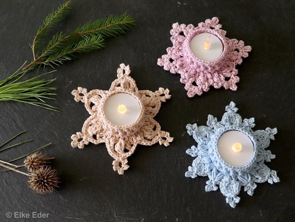 LED tea light holders "Let it Snow" - crochet tutorial