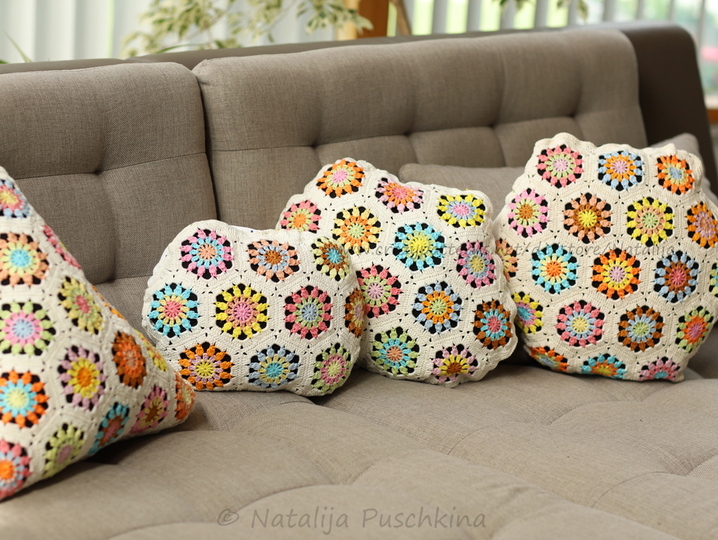 Kissen aus bunte Wollresten - Häkelanleitung