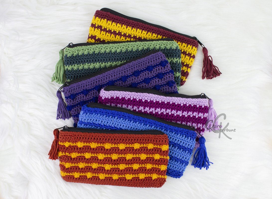 Mäppchen - drei Muster - Kombi-Häkelanleitung von CaroKunterbunt