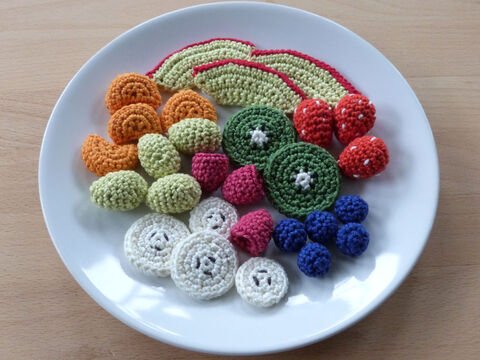 Häkelanleitung Obstsalat für Kinderküche oder Deko