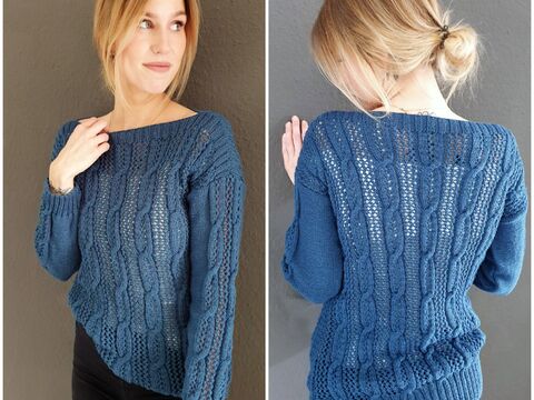 192 Strickanleitung Pullover Loch und Zopf Romina