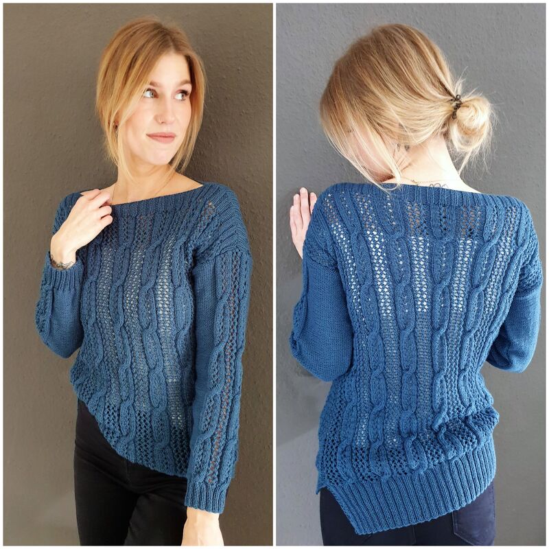192 Strickanleitung Pullover Loch und Zopf Romina