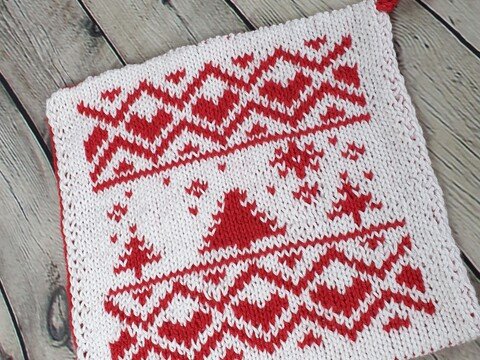 Weihnachtlicher Topflappen Double Face Strickanleitung
