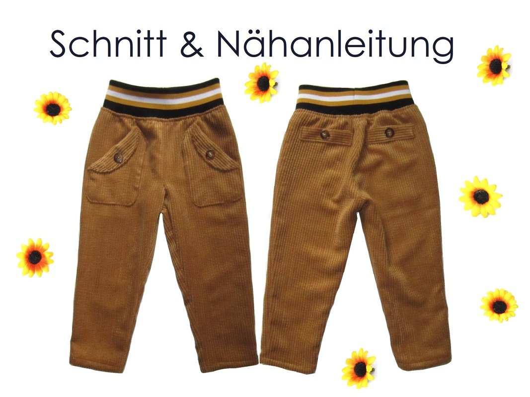 Schnitt + Nähanleitung Hose mit Taschen und Strickbund Gr.62-128