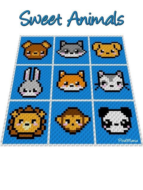 SWEET ANIMALS - pattern for c2c crochet blanket or pillows