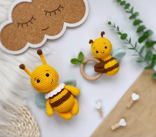Amigurumi crochet patterns SET: bumblebee + rattle bee
