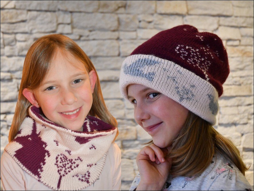 Set Strickanleitung Loop + Beanie "Zauberwiese" - in Doubleface