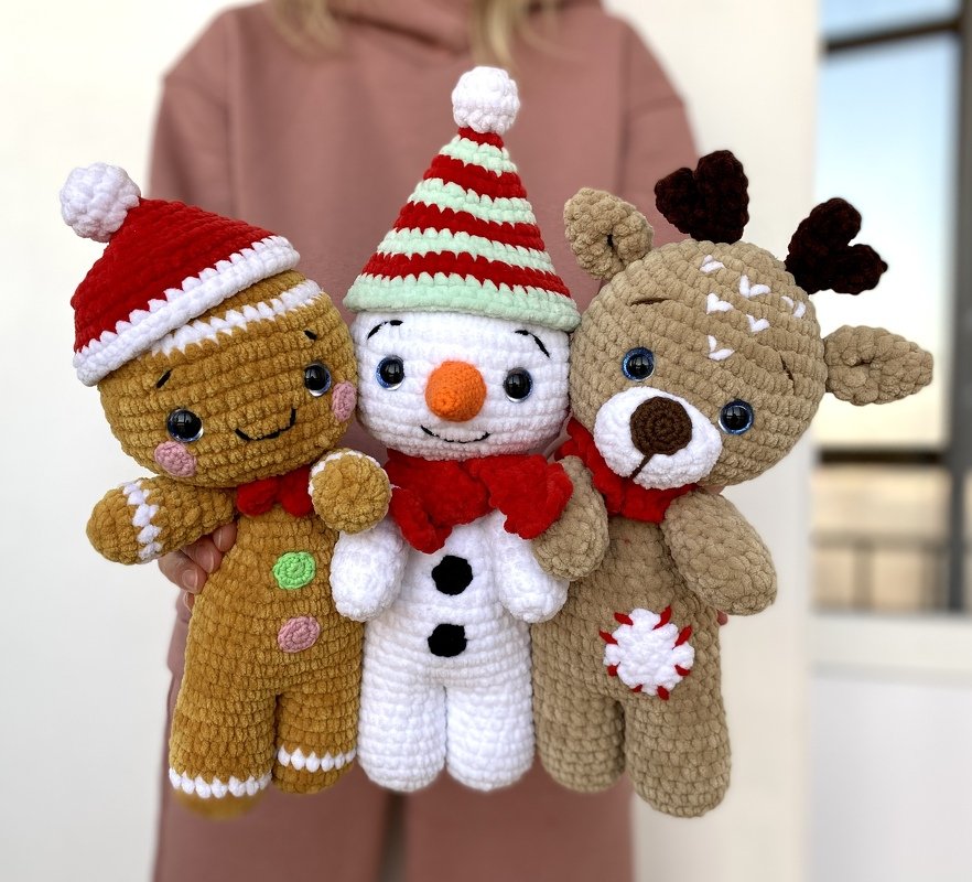 Crochet pattern Deer, Gingerbread and Snowman Christmas bundle