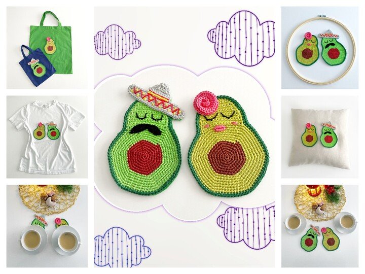 Avocado Coaster, Crochet Applique