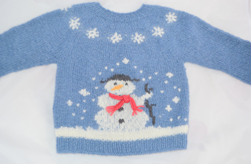 Strickanleitung Kinderpulli * Schneemann * für 2 - ¾ - ⅚ Jahre