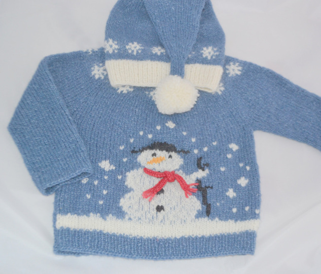 Strickanleitung Kinderpulli * Schneemann * für 2 - ¾ - ⅚ Jahre