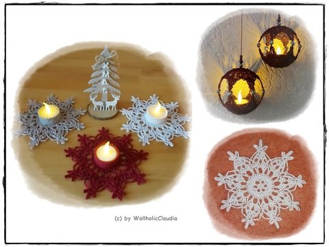 Häkelanleitung 3er-Set -Teelichthalter + Stern + Dekokugel