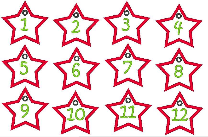 Adventskalender Sterne mit Öse Stickdatei Weihnachten