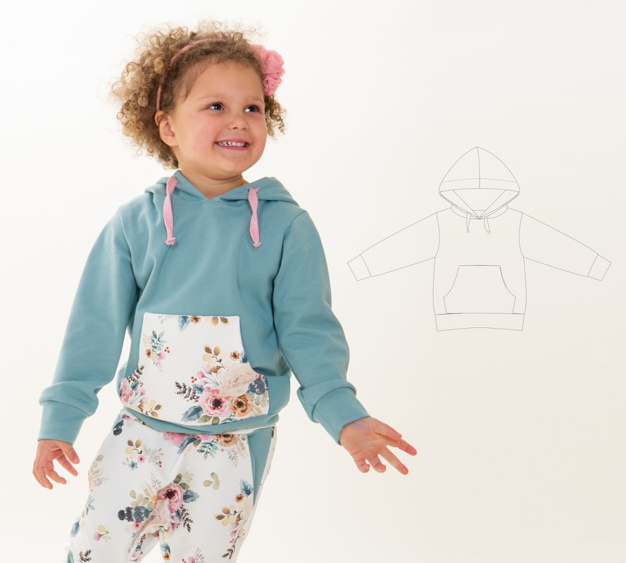 Kinder Hoodie Schnittmuster – Kapuze oder Schalkragen PDF (Gr. 80–146)