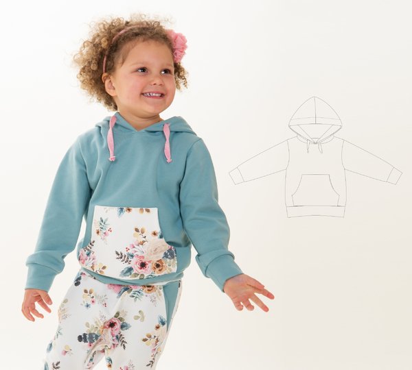 Kids Hoodie Sewing Pattern – Lined Hood or Shawl Collar PDF (12M–11Y)