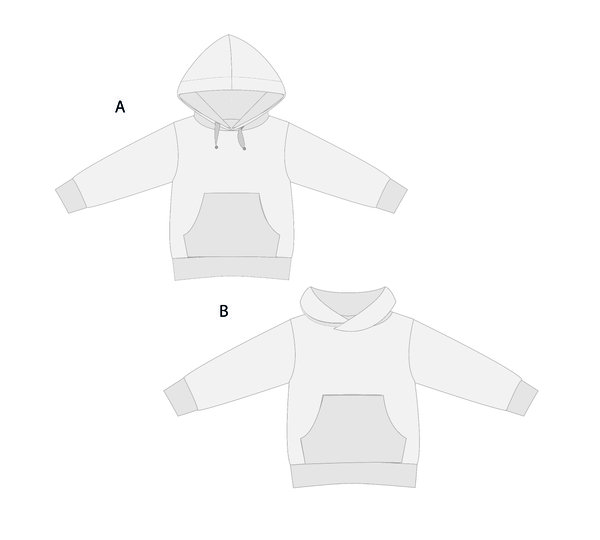 Kids Hoodie Sewing Pattern – Lined Hood or Shawl Collar PDF (12M–11Y)
