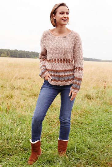 Häkelanleitung: Gerader, gehäkelter Pullover mit mäßigem Trompetenärmel