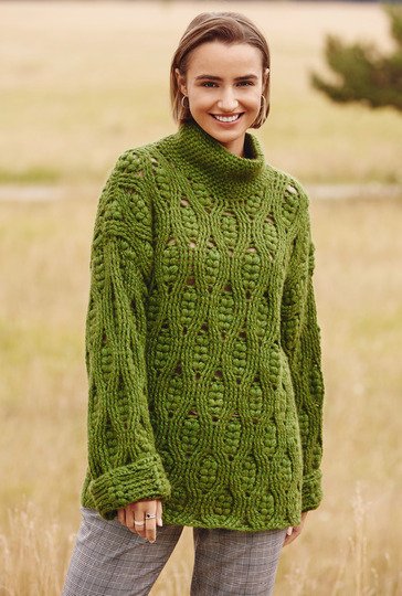 Häkelanleitung: Gehäkelter Pullover in Oversize mit Rollkragen