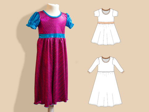 Milana – Kinder Jerseykleid mit Puffärmeln & Taillenband (Gr. 86-158, A4+A0