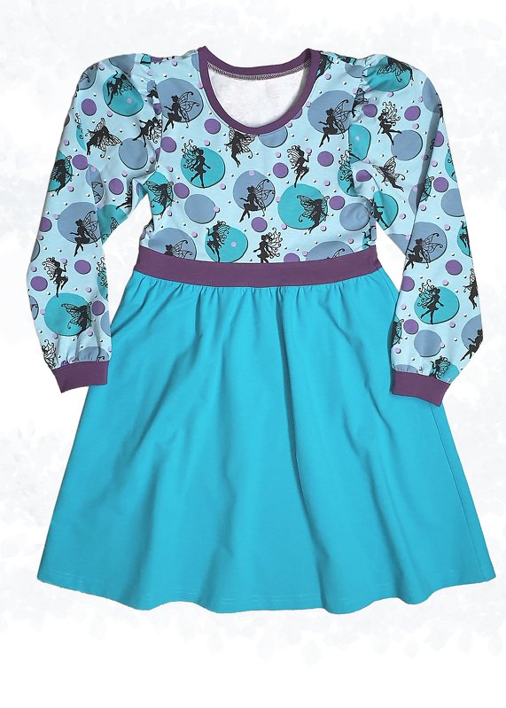 Milana – Kinder Jerseykleid mit Puffärmeln & Taillenband (Gr. 86-158, A4+A0 - Bild 10