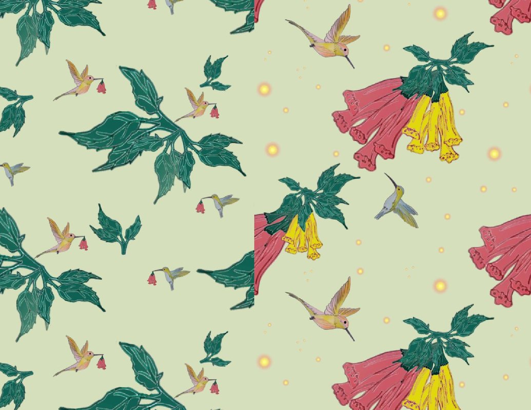 Digital paper hummingbirds and flowers seamless pattern - Image 2