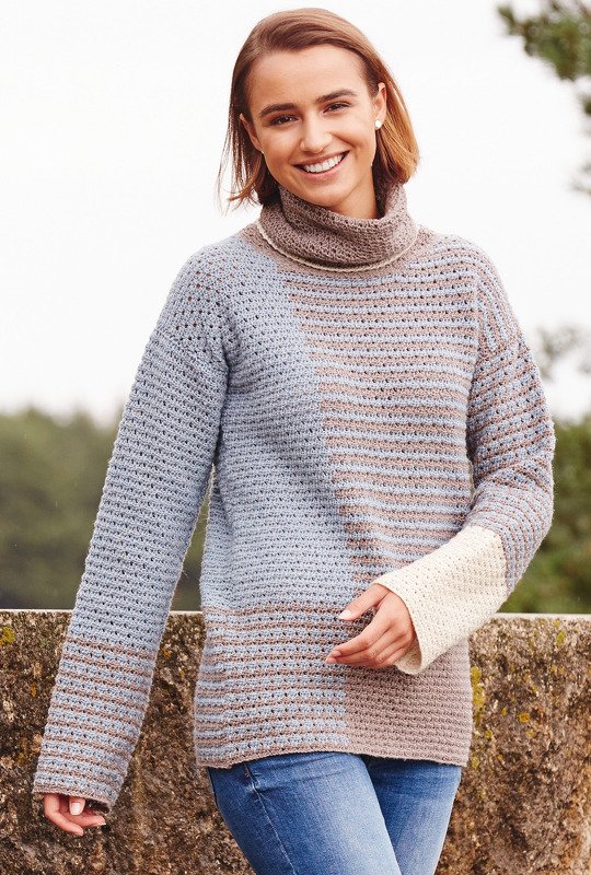 Häkelanleitung: Langarm-Häkel-Pulli in drei Farben mit Rollkragen - Bild 2