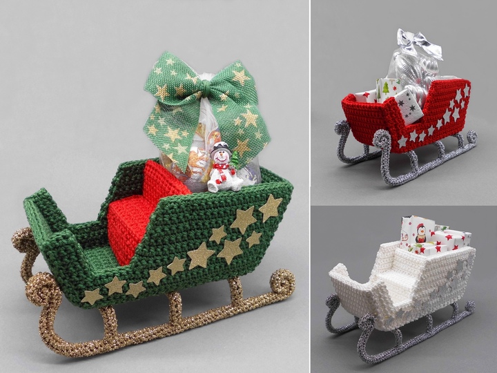 Crochet pattern sleigh Christmas decoration & gift - easy and versatile