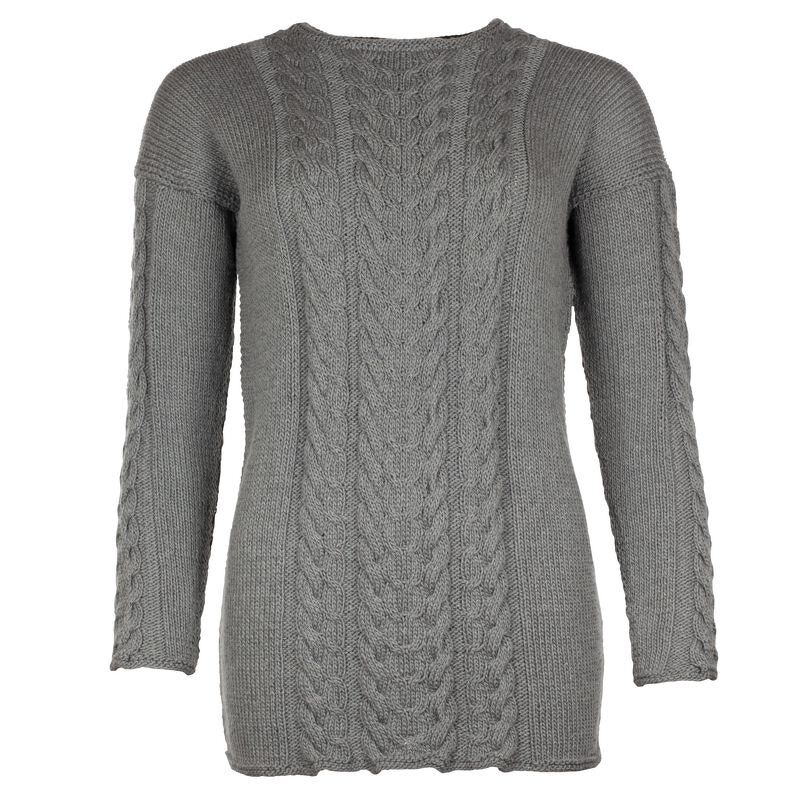 Grauer Strickpullover für Damen mit Zopfmuster