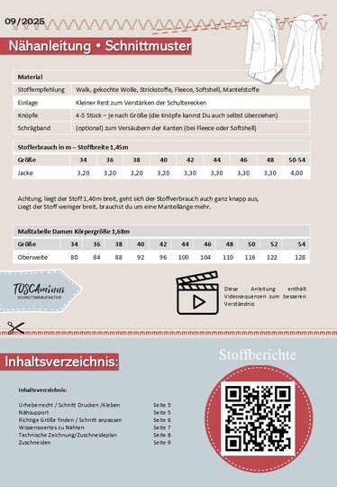 Jacket Jensine size 34-46 pattern & sewing instructions