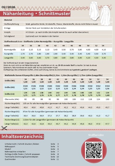 Schnittmuster Damenmantel Jensine Gr. 34-54 | A-Linie mit Kapuze