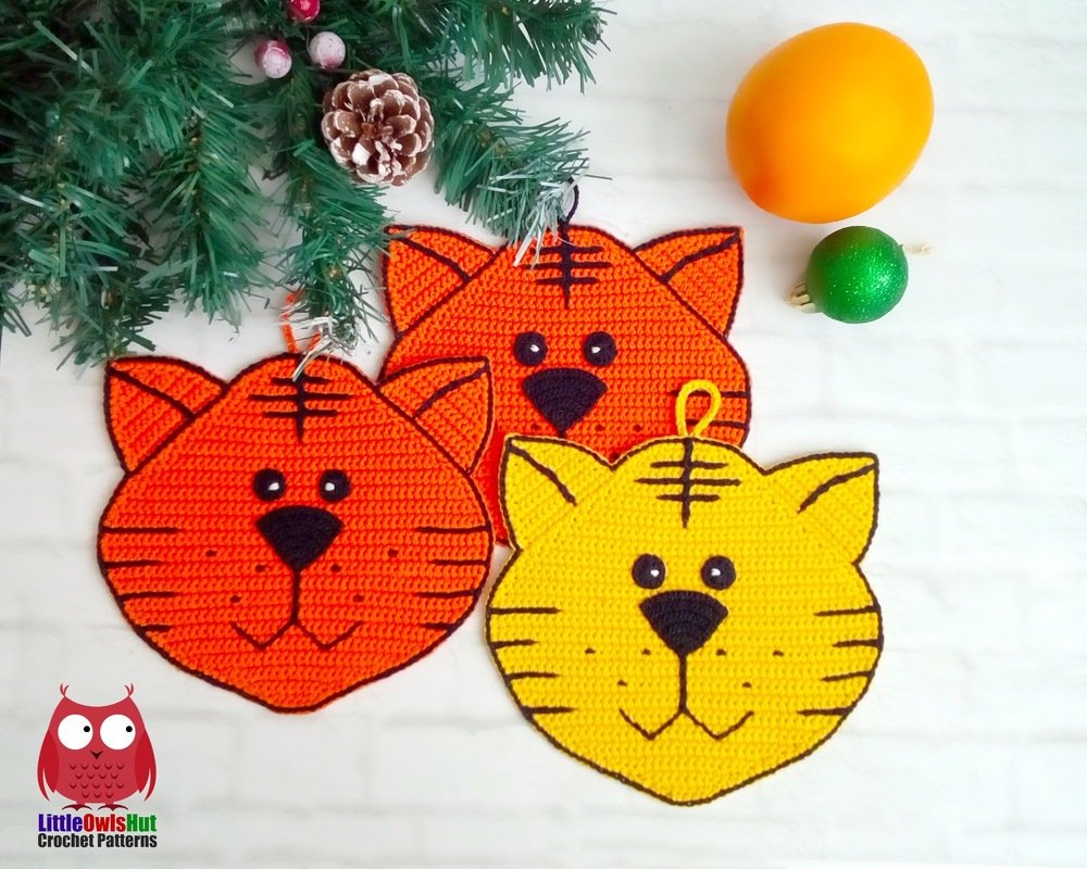 313 Crochet pattern Tiger or cat decor coaster potholder by Zabelina - Image 2