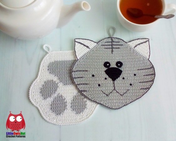 313 Crochet pattern Tiger or cat decor coaster potholder by Zabelina