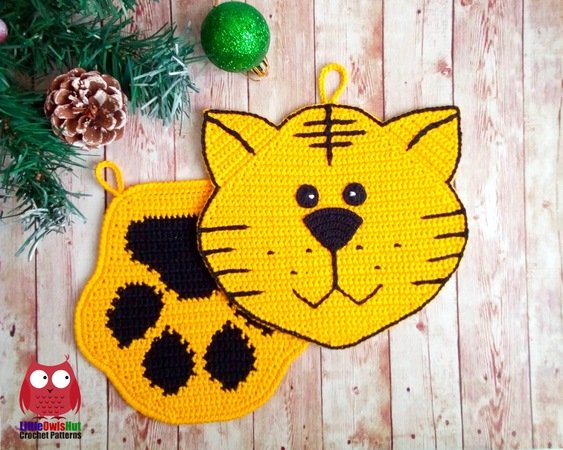 313 Crochet pattern Tiger or cat decor coaster potholder by Zabelina