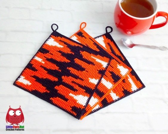 312 Crochet pattern Tiger motifs decor placemat potholder by Zabelina